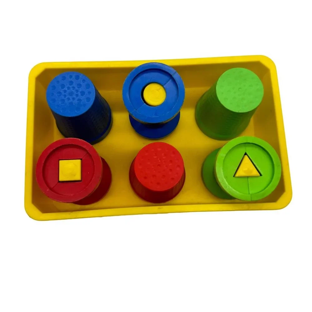 Vintage A Child Guidance Toy Sewing Basket Shape Sorter Box With Colorful Pieces